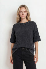 Charcoal Short Sleeve Knit Sweater