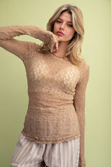 Long Sleeve Ruffle Edge Lace Top