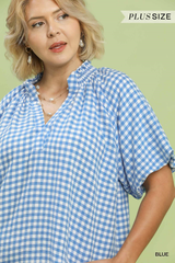 Curvy Gingham Bell Sleeve Top
