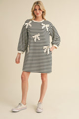 Black and White Striped 3D Bows Dress