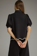 Black Scallop Trim Sleeves and Hem Top