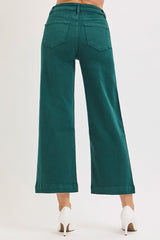 Joy's Hunter Green TC High Rise Crop Wide Leg Jeans