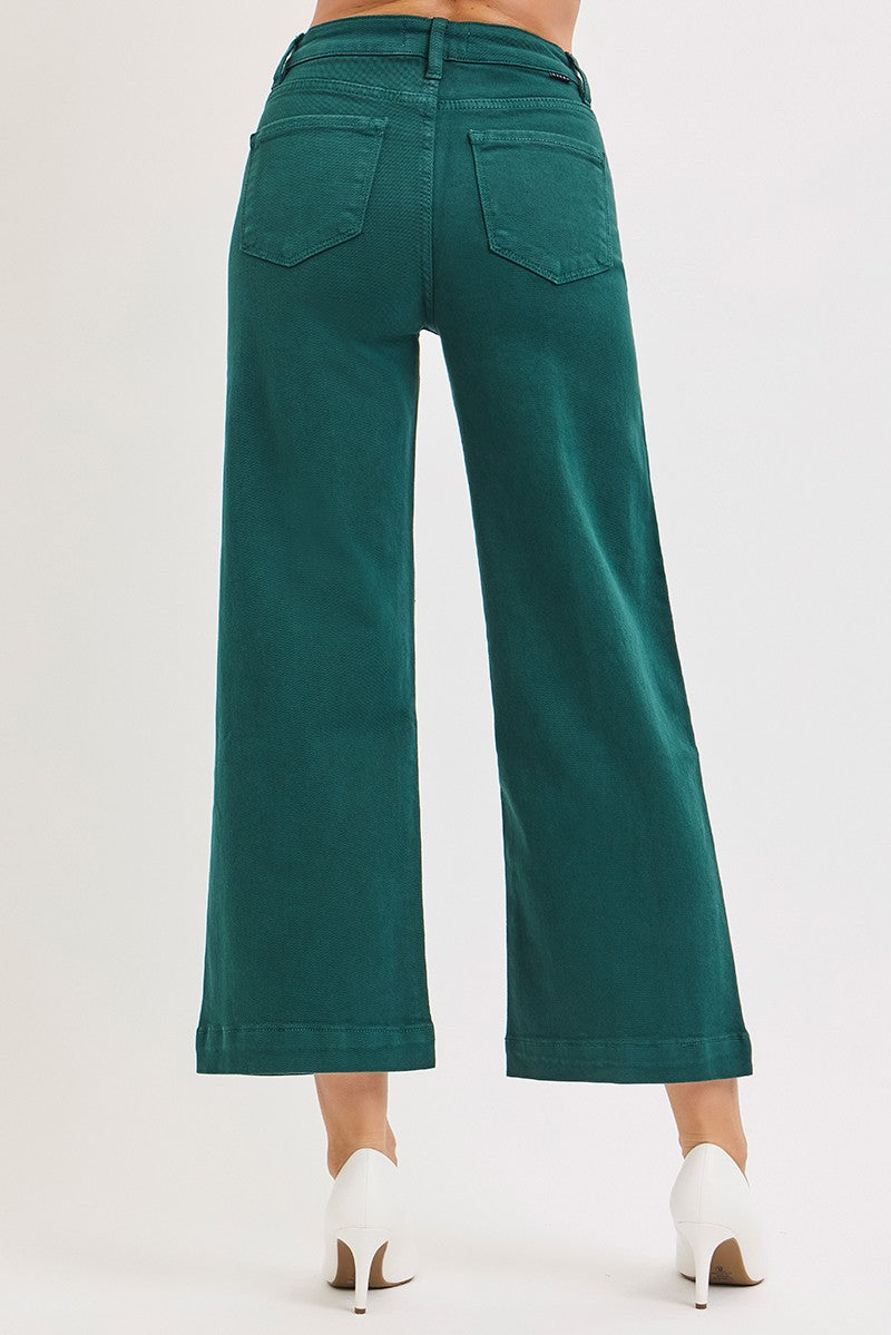 Joy's Hunter Green TC High Rise Crop Wide Leg Jeans