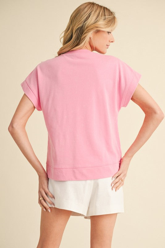 Pink Lace Up Bow Drop Sleeve Top