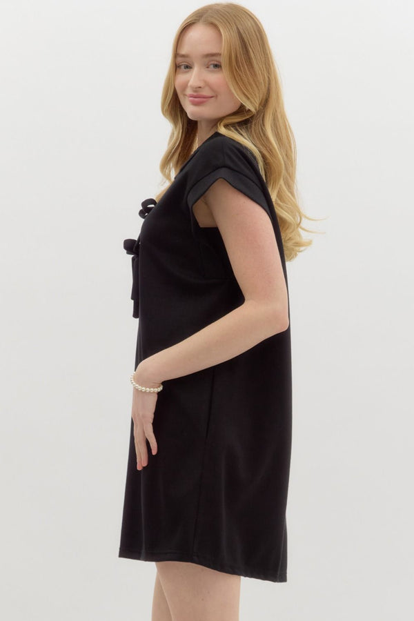 Black Modal Sleeveless Dress with Bow Details