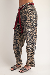 Mineral Wash Leopard Tie Waist Barrel Jeans