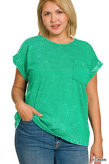 Curvy Acid Wash Short Sleeve Top