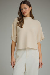 Solid mock neck short sleeve sweater