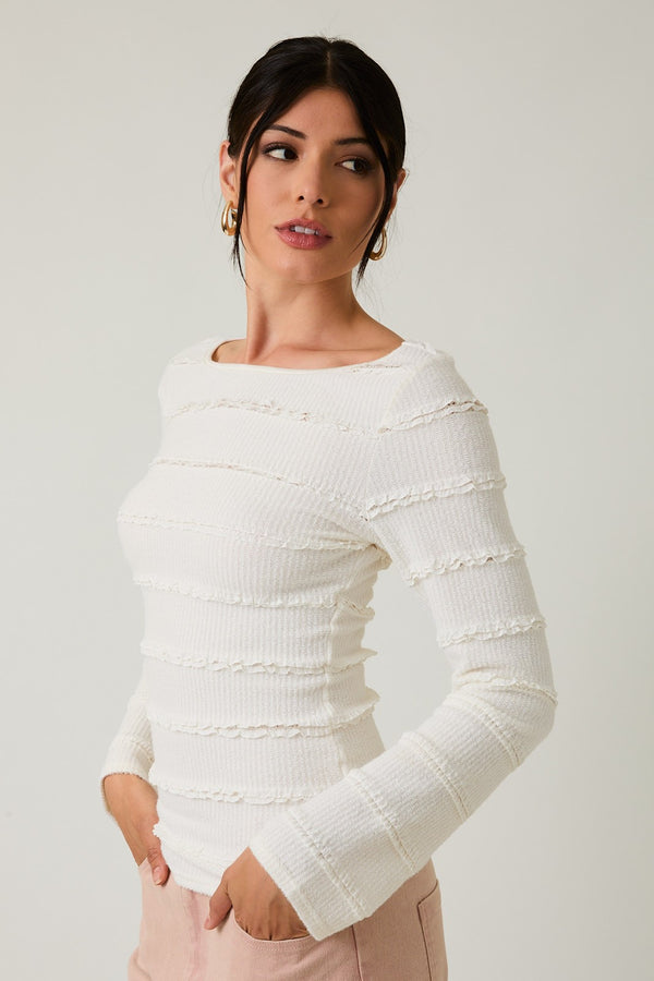 Long Sleeve Brushed Lace Ruffle Top