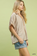 Striped Collared Oversized Top