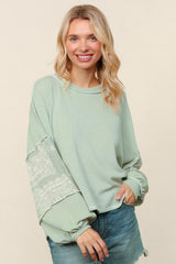 Curvy Light Sage Boho Bubble Sleeve Top