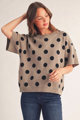 Taupe Polka Dot Short Sleeve Top