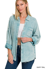 Washed Button Down Shirt with Front Pocket