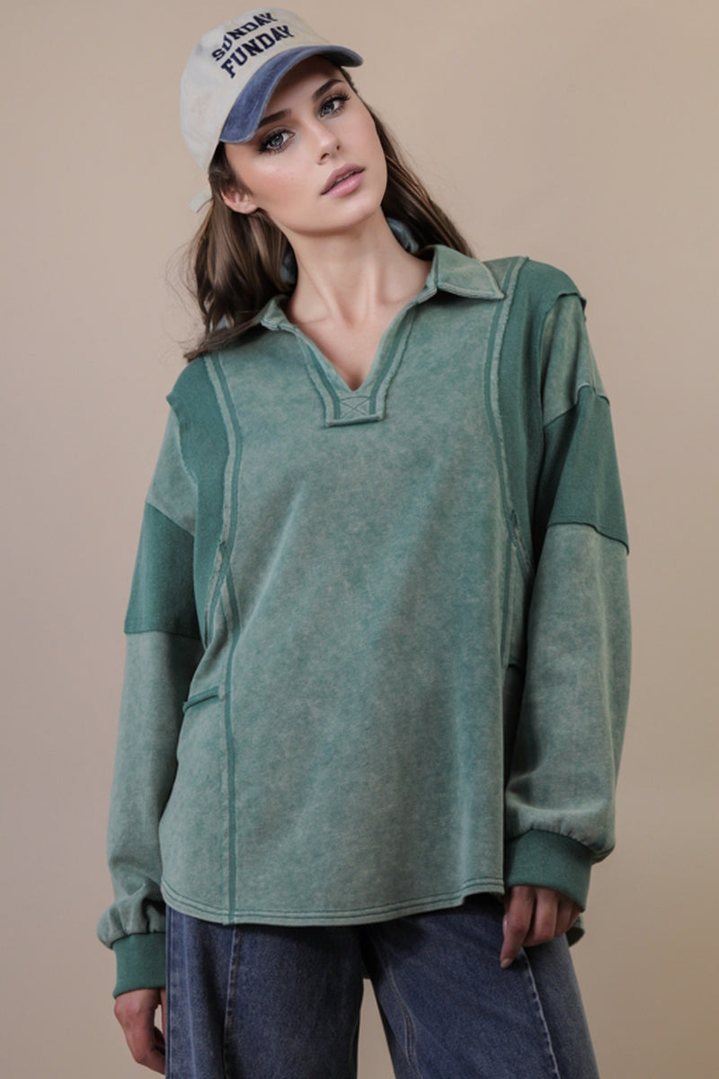 Curvy Exposed Seam Mineral Wash Sweatshirt