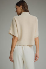 Solid mock neck short sleeve sweater