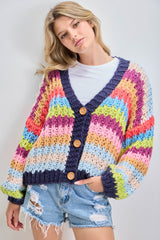 Rainbow Knit Button Up Cardigan