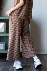 Soft Checkered Print Drawstring Pant W/ Pockets
