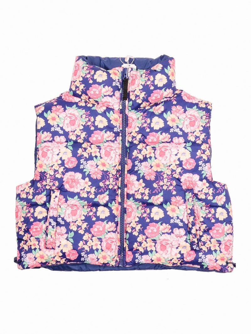 Navy Floral Puffer Vest