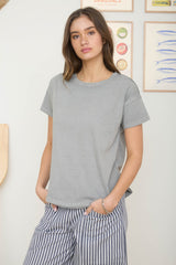 Round Neck Neck Short Sleeve Exposed Seam Top