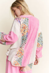 Pink Mineral Washed Floral Lounge Top
