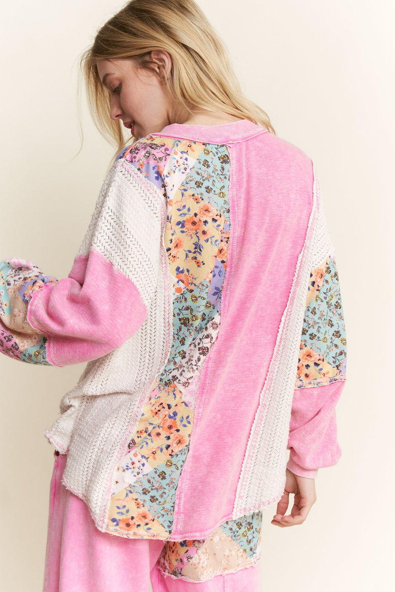 Pink Mineral Washed Floral Lounge Top