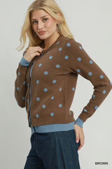 Brown and Blue Polka Dot Cardigan