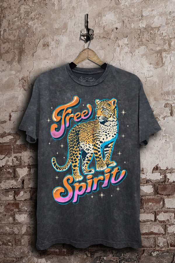 Black Mineral Wash Free Spirit Leopard Graphic Tee