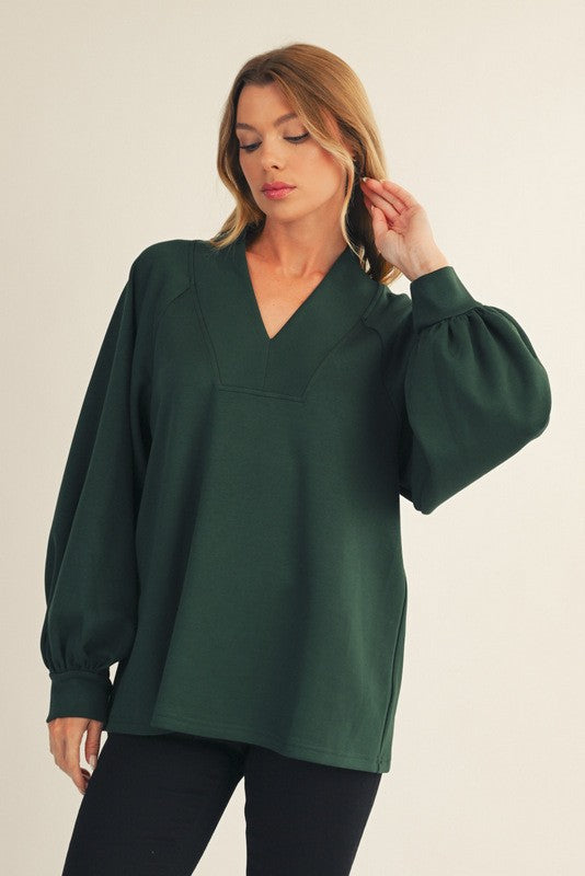 Hunter Green Raglan V-Neck Top