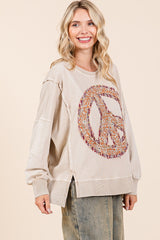 Oatmeal Patchwork Peace Sign Sweatshirt