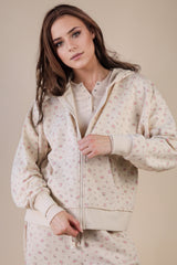 Curvy Cream Floral Oversized Zip Up Hoodie
