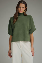 Solid mock neck short sleeve sweater