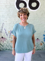 Raised Rib Cap Seeve Top