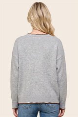 Grey Dog Jacquard Edge Accented Sweater
