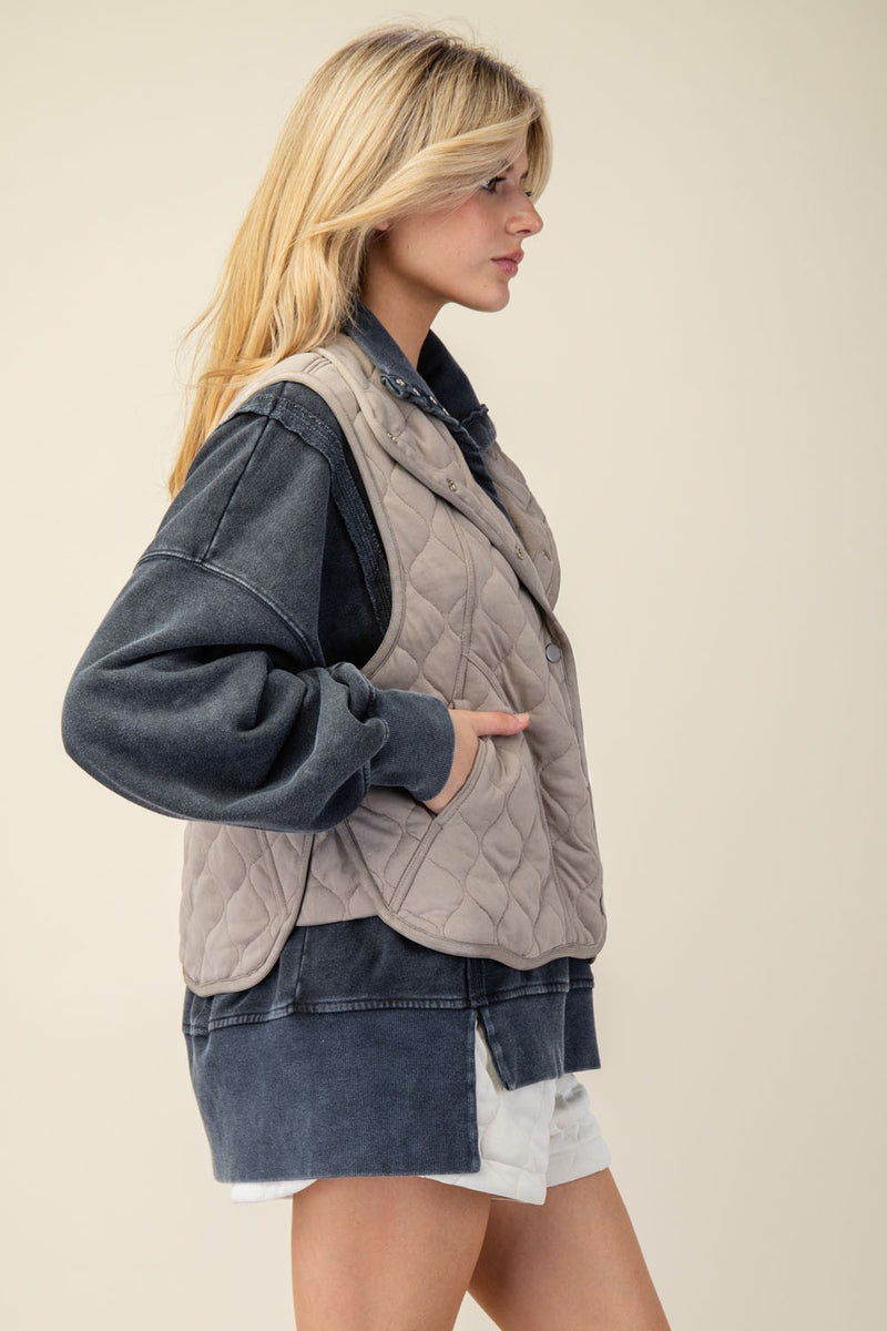 Curvy Stone Quilted Vest with Pockets