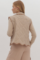 Cream & Brown Striped Vest with Scallop Hem