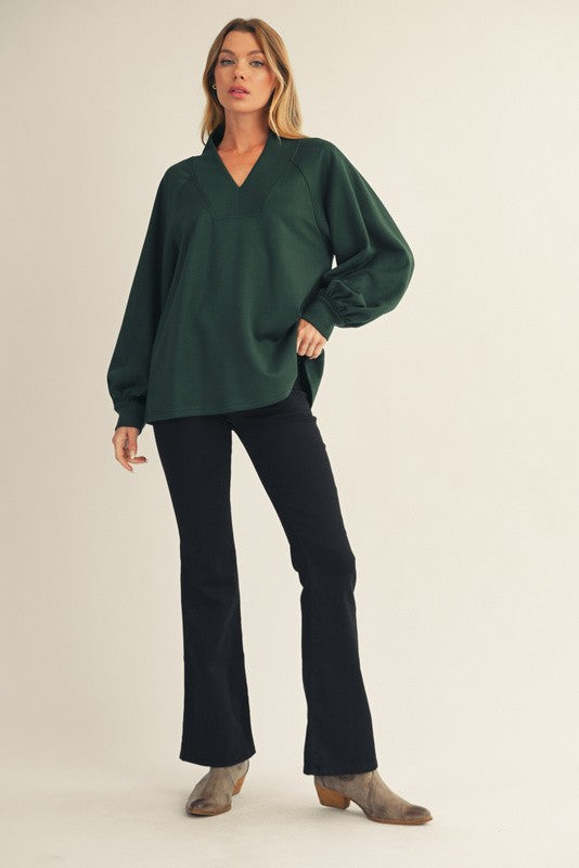 Hunter Green Raglan V-Neck Top