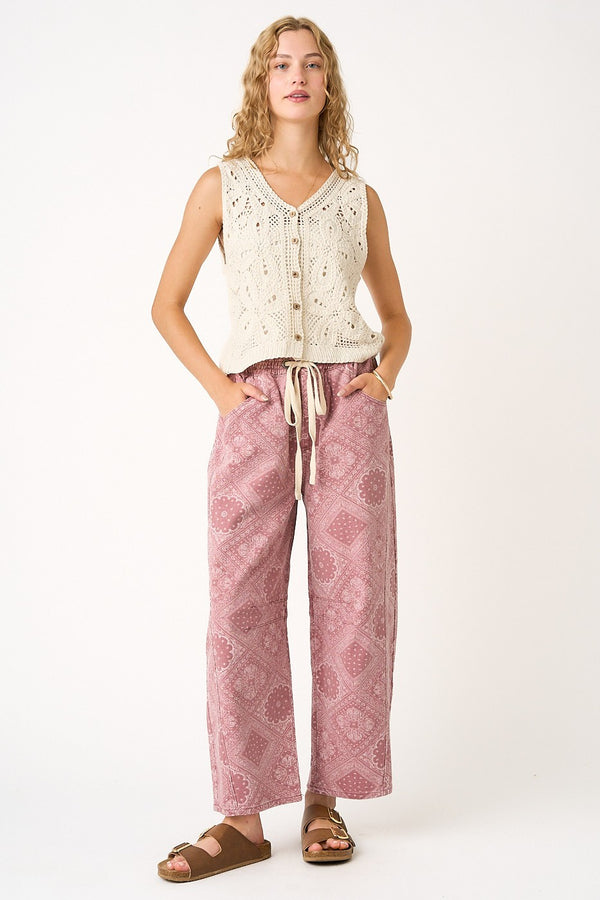 Red Paisley Barrel  Leg Pants