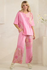 Pink Mineral Wash Floral and Lace Pants