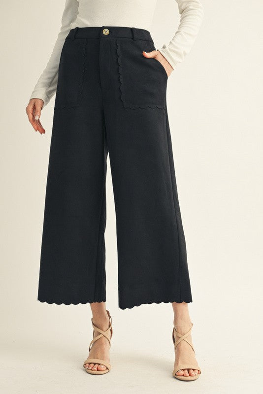Scalloped Edge Faux Suede Pants