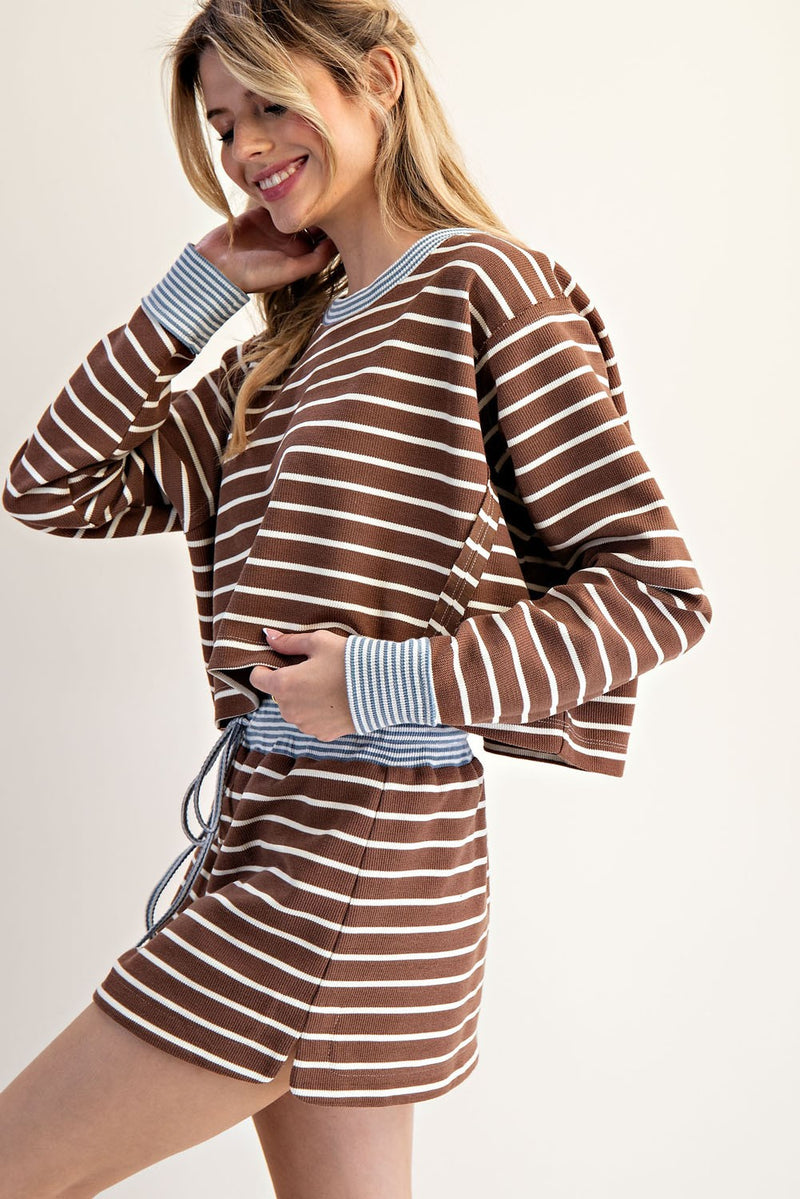 Mocha Striped Cropped Shirt