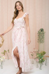 Pink Floral Corset Midi Dress