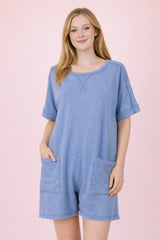 Mineral Wash Round Neck V Back Romper