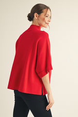 Red Mock Neck 3/4 Sleeve Sweater