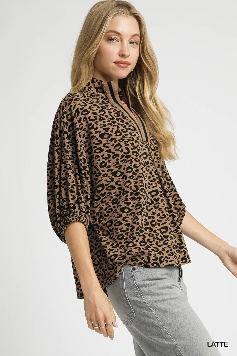 Latte Animal Print Knit Blouse
