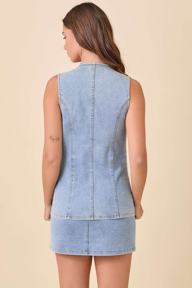 Denim Tied Fitted Vest