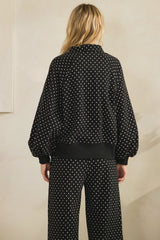 Black Quarter Zip Pullover With Polka Dots