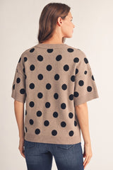 Taupe Polka Dot Short Sleeve Top
