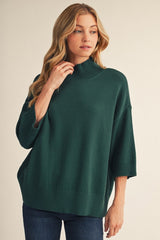 Hunter Green Drop Shoulder Mock Neck Sweater