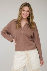 Exposed Seam Long Sleeve Collared Shirt