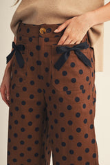Brown Bow Accent Polka Dot Pants